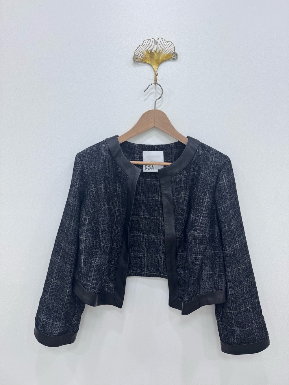 Pari Passu Ponte Debi Open Blazer Women's Luxury Wool Blend Leather Trim